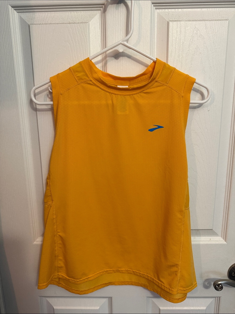 Brooks Bright Yellow Sleeveless Running Tank with Blue Logo
